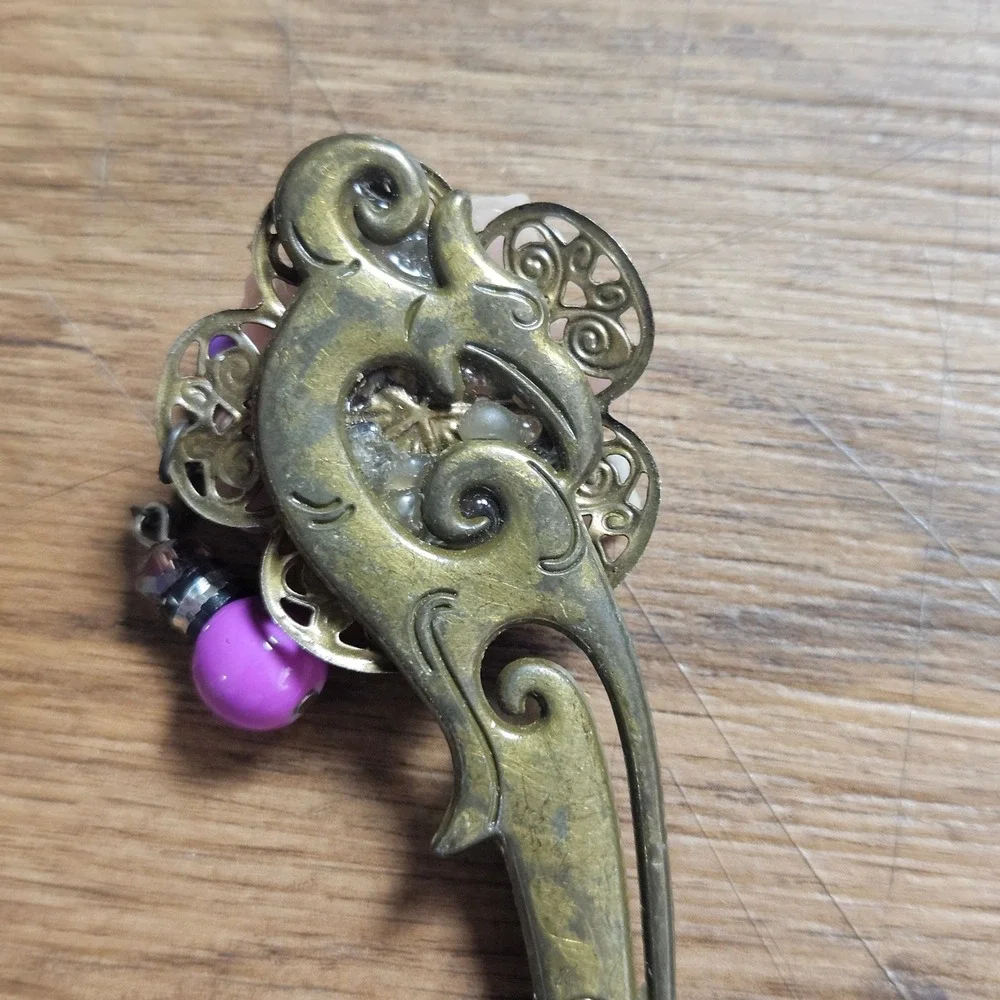 Vintage Style Brass Lotus Flower Chinese Style Hair Pin 6